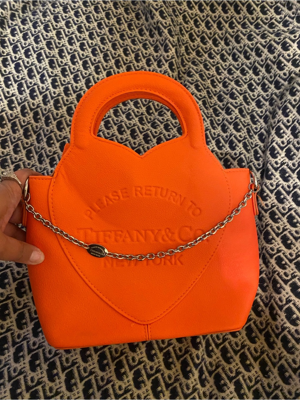 Tiffany & Co. Inspired Orange Heart Tote with Chain